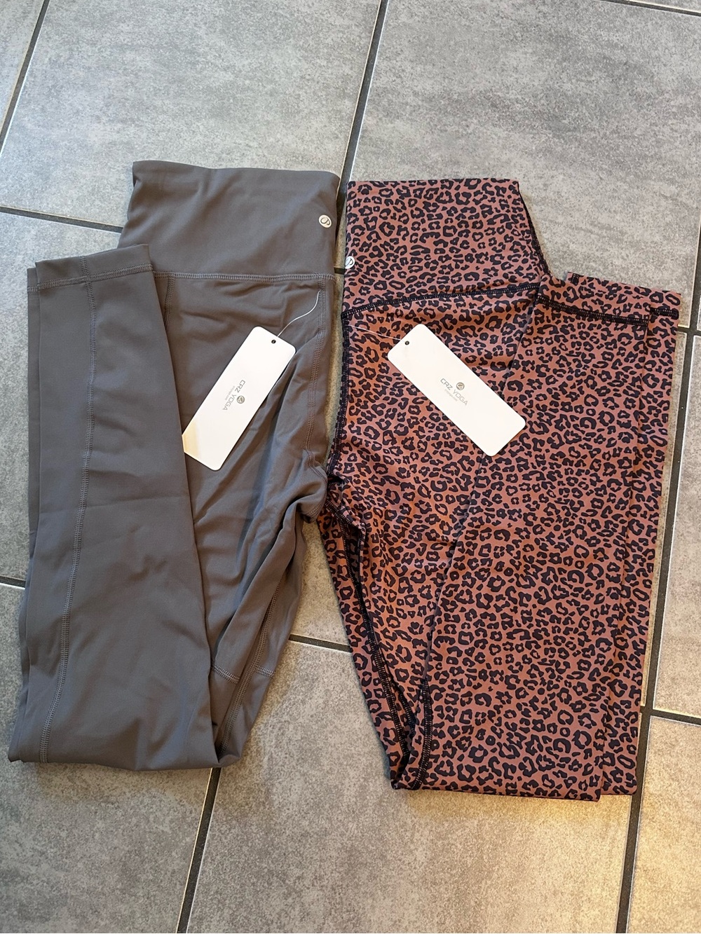 CRZ YOGA Gray Leggings & Brown Leopard Print Leggings Set